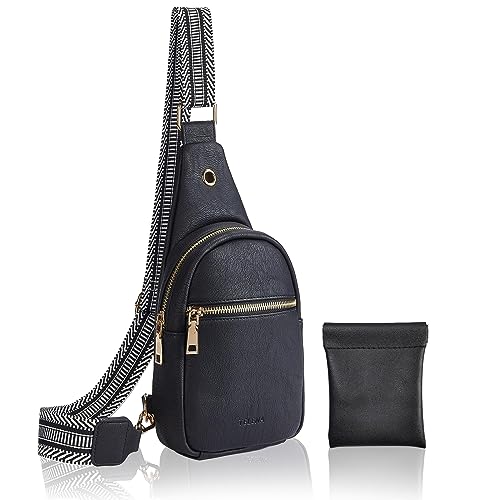 Uirheurd Sling Bag Damen Klein Brusttasche Damen Leder Schultertasche Damen Crossbody Bag Damen Leder Crossbag Damen Bodybag Damen Breiter Gurt Für Outdoorsport/Reisen/Einkaufen Brusttasche Schwarz von Uirheurd