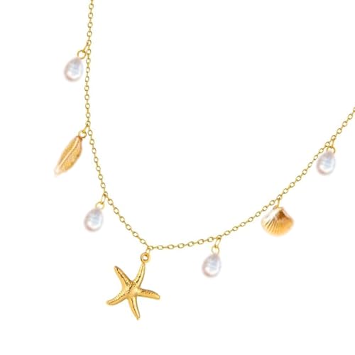 Uitndvyte Coastal Inspire Halskette, Perlen, Muschel, Seestern-Anhänger, Schmuck für den täglichen Gebrauch oder besondere Anlässe, Edelstahl von Uitndvyte