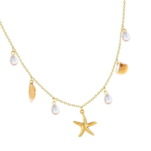 Uitndvyte Coastal Inspire Halskette mit Perlen, Muscheln, Seesternen und Anhänger, Schmuck für den Alltag oder besondere Anlässe von Uitndvyte