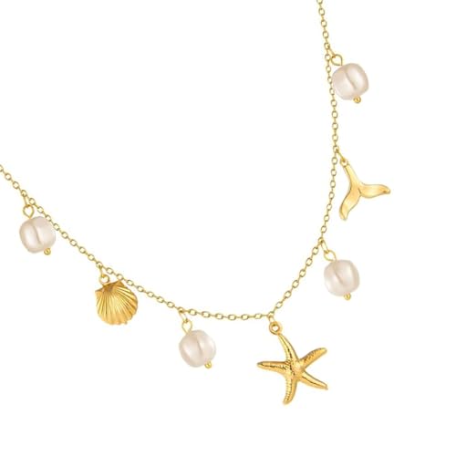 Uitndvyte Coastal Inspire Halskette mit Perlen, Muscheln, Seesternen und Anhänger, Schmuck für den Alltag oder besondere Anlässe von Uitndvyte