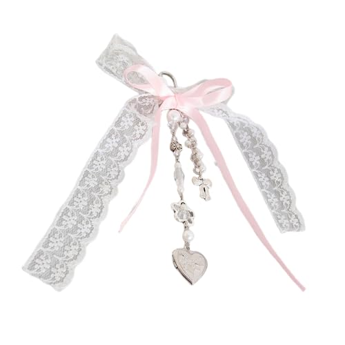 Uitndvyte Eleganter Spitze Bowknot Heart Keychain Handgefertigtes Bowtie Keyring Perlen Charm Mode Schmetterling Knotenschlüsselkette Accessoire von Uitndvyte