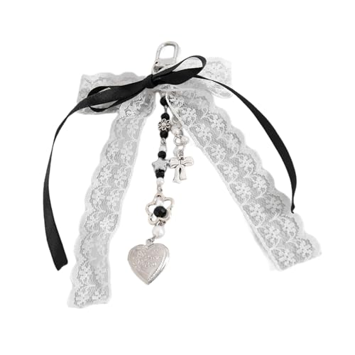 Uitndvyte Eleganter Spitze Bowknot Heart Keychain Handgefertigtes Bowtie Keyring Perlen Charm Mode Schmetterling Knotenschlüsselkette Accessoire von Uitndvyte