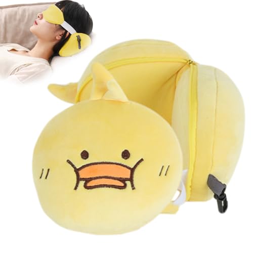 Multifunktionales Reisekissen Kinder Nackenkissen 2-in-1 Augenmaske Niedliche Nackenhörnchen Kopfstütze für Zuhause Büro Schlafkissen (Gelbe Ente) von Uixxducc