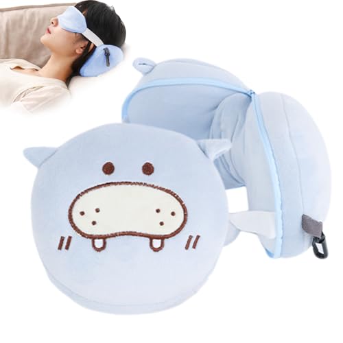 Multifunktionales Reisekissen Kinder Nackenkissen 2-in-1 Augenmaske Niedliche Nackenhörnchen Kopfstütze für Zuhause Büro Schlafkissen (Nilpferd) von Uixxducc
