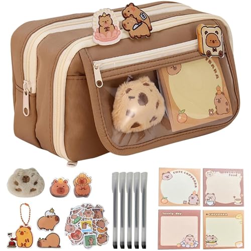 Uixxducc Federmäppchen Kawaii Capybara Pencil Case Schulmäppchen Schreibwaren Set Großer Kapazität Mehrschichtiges Aesthetic Mäppchen für Mädchen Teenager Schule, Büro von Uixxducc