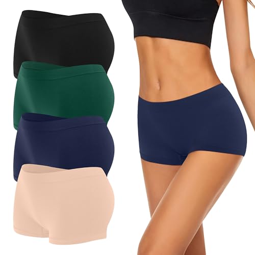 Uizuooy 4er Pack Boxershorts Damen Pantys Nahtlos Unterhosen Damen Seamless Slips Damen Weich Hipster Panties Stretch Unterwäsche Frauen Radlerhose Unterhose Mehrfarbig UN2 L/XL von Uizuooy