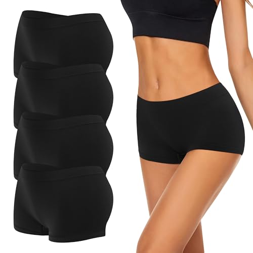 Uizuooy 4er Pack Damen Boxershorts Pantys Seamless Slips Damen Atmungsaktiv Panties Weich Stretch Frauen Unterwäsche Mikrofaser ohne Seitennähte Schwarz BL S/M von Uizuooy