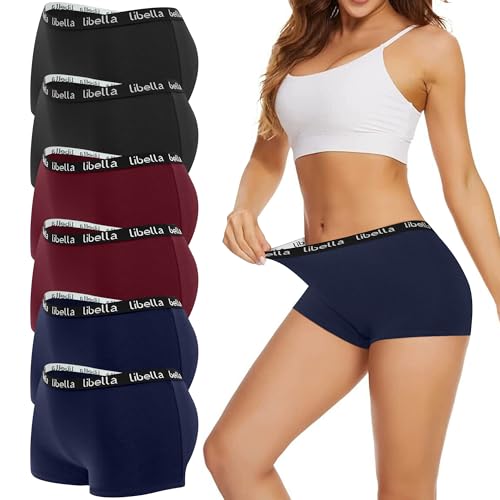 Uizuooy Damen Boxershorts Baumwolle Pantys Weich Frauen Unterwäsche Stretch Hipster Sport Unterhosen Damen mit Baumwoll Schritt 6er Pack Schwarz Blau Rot XL von Uizuooy