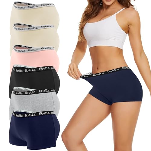 Uizuooy Boxershorts Damen Baumwolle Pantys Damen Weich Frauen Unterwäsche Stretch Hipster Sport Unterhosen mit Baumwoll Schritt 6er Pack UN4-M-6 von Uizuooy