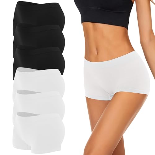 Uizuooy 6er Pack Boxershorts Damen Pantys Nahtlos Unterhosen Damen Seamless Slips Damen Weich Hipster Panties Stretch Unterwäsche Frauen Radlerhose Unterhose BW S/M von Uizuooy