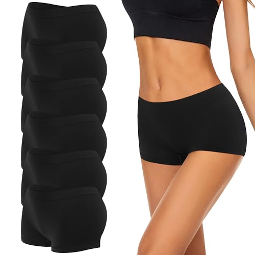 Uizuooy 6er Pack Damen Boxershorts Pantys Seamless Slips Damen Atmungsaktiv Panties Weich Stretch Frauen Unterwäsche Mikrofaser ohne Seitennähte Schwarz BL S/M von Uizuooy