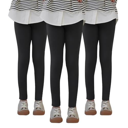 Uizuooy Kinder Leggings Mädchen Baumwolle Sportleggings Komfortable Tanzhose Elastisch Fitness Hose Basic für Kinder3er-Pack 2708-BL-128 von Uizuooy