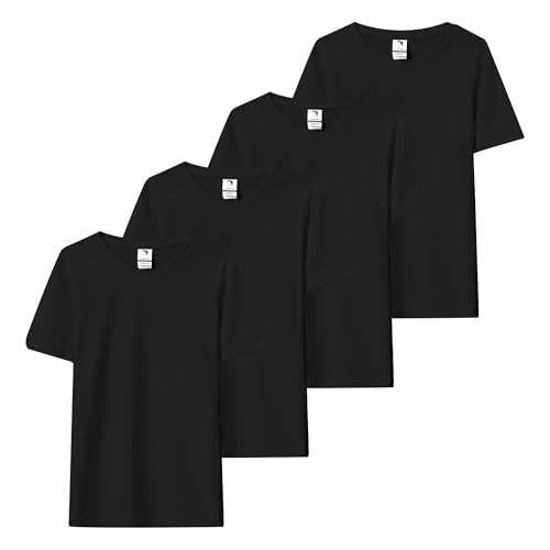 Uizuooy Kinder T Shirt Jungen Mädchen mit Rundhalsausschnitt Baumwolle Jungs Sport Tshirt Sommer Tops für Jungs Lässiges Kurzarm T-Shirt für Jungen 4er Pack BL-140_146-4 von Uizuooy