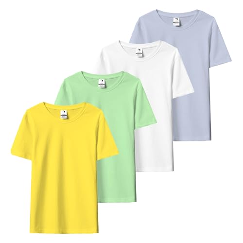 Uizuooy Kinder T Shirt Jungen Mädchen mit Rundhalsausschnitt Baumwolle Jungs Sport Tshirt Sommer Tops für Jungs Lässiges Kurzarm T-Shirt für Jungen 4er Pack UN1-152_158-4 von Uizuooy