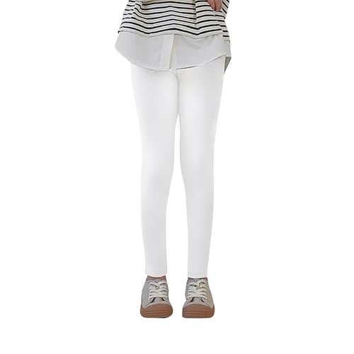 Uizuooy Kinder Leggings Mädchen Baumwolle Sport Leggings Mädchen Komfortable Mädchen Tanzhose Elastisch Fitness Hose Basic für Kinder 1er-Pack 2708-WH-128 von Uizuooy