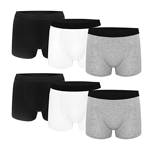 Uizuooy Unterhosen Jungen Boxershorts Kinder Boxershorts Jungen aus Baumwolle 6er Pack Schwarz Weiß Grau 146-152 von Uizuooy