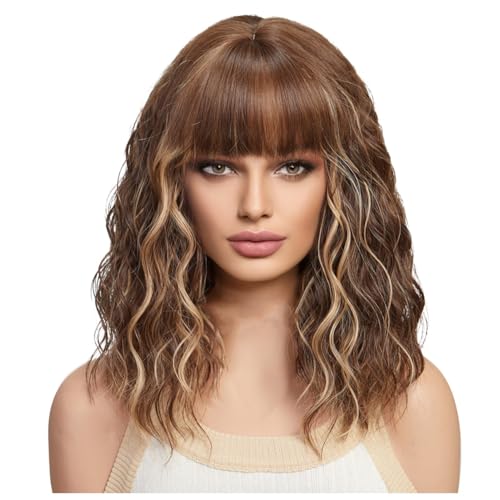 Ujjdwiurgh Kurze Lockige -Synthetik-Perücken, Blonde Haar-Perücken für Frauen, Tägliches Cosplay, Natürliche Perücke, Einfache Installation, Einfach zu Verwenden – E von Ujjdwiurgh