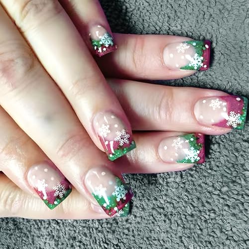 24 Stück Glitzernde Nägel Zum Aufdrücken Kurze Quadratische Falsche Nägel Weihnachtsschneeflocke Zum Aufkleben Auf Den Nägeln Vollständige Abdeckungen Für Frauen von Ukbzxcmws