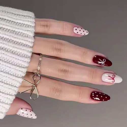24 Stück Press On Nails Mandel Falsche Nägel Vollständige Abdeckungen Acryl Künstliche Nägel Mit Schleifen Designs Nagelkunst Für Frauen von Ukbzxcmws