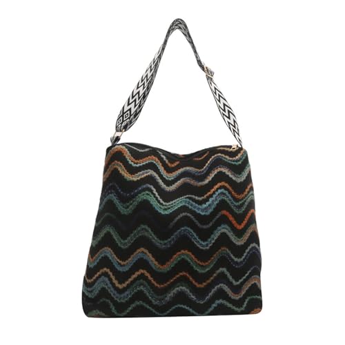 Damen Schultertasche Aus Mit Großem Fassungsvermögen Vintage Stil Bunt Gestreift Gestrickt Modische Umhängetasche Mit Breitem Riemen von Ukbzxcmws