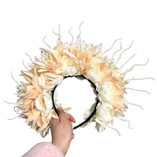 Frühlingsblumenkronen, Blumengirlanden, Stirnband für Braut, Hochzeit, Frauen, Mädchen, stimulierter Blumenkranz, Haarband, Haarreifen, doppelseitig, Seidenblumen von Ukbzxcmws