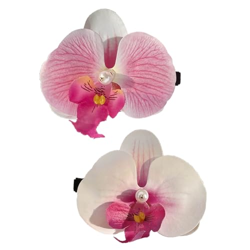 Haarnadeln mit rosa Blumen, Orchideen, stilvolle Haarspange für Damen und Mädchen, elegante Bohemien-Haarschmuck, Brautschmuck, Hochzeitshaar-Accessoire, 2 Stück von Ukbzxcmws
