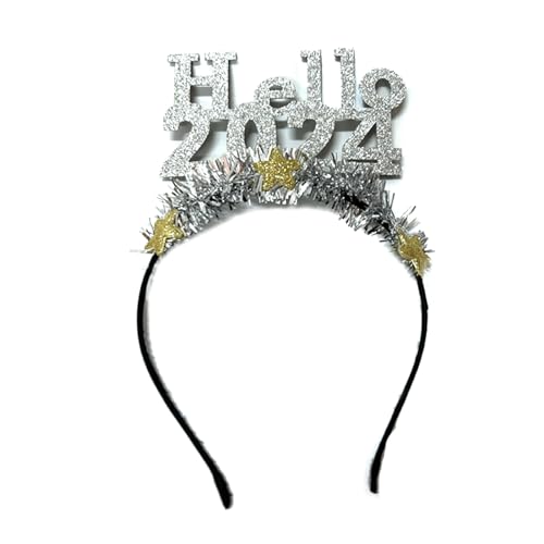 Hello2024 Haarband, modisches Accessoire für Feiertage und Fotos, silberfarben, verstellbar, 5 Stück von Ukbzxcmws