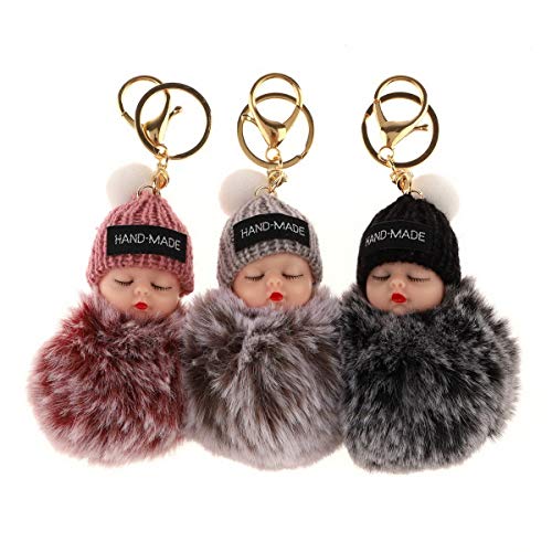 Ukerdo Süß Plüsch Puppe Frauen Mädchen Handtasche Geldbörse Rucksack Tasche DIY Anhänger Flauschige Schlafen Baby Schlüsselanhänger - 3 PCS von Ukerdo