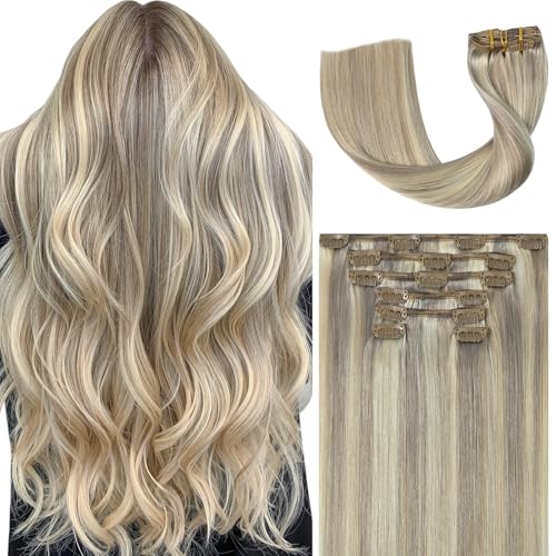 Ukira Clip-in-Haarverlängerung, Remy-Echthaar, Clip-in-Extensions für Damen, natürliches glattes Remy-Echthaar, 50 cm, 70 g, 7 Stück, 18/613 gemischtes Bleichblond, Aschblond Ukira Clip-in-Haarverlängerung, Remy-Echthaar, Clip-in-Extensions für Damen, natürliches glattes Remy-Echthaar, 50 cm, 70 g, 7 Stück, 18/613 gemischtes Bleichblond, Aschblond von Ukira