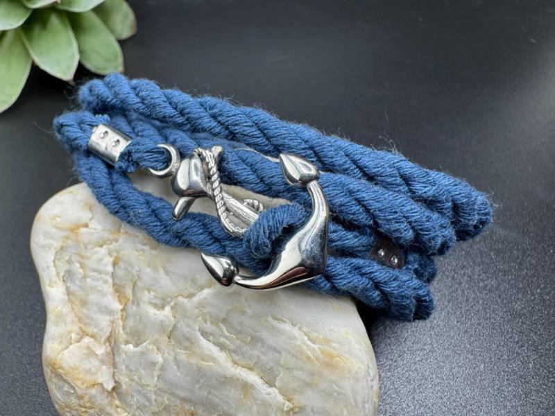 Marine Blau Anker Armband Herren Wickelarmband Mit Unisex Baumwollseil von UkrBeads