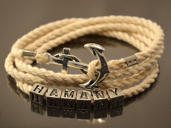 Personalisiertes Weißes Ankerarmband. Herren Wickelarmband Mit Anker, Damen Unisex Anker Armband, Armband Name von UkrBeads