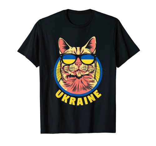 Ukraine Ukrainische Katze Sonnenbrille Ukraine Flagge Männer und Frauen T-Shirt von Ukraine Flag Cat Ukrainian Cats Lovers Tee
