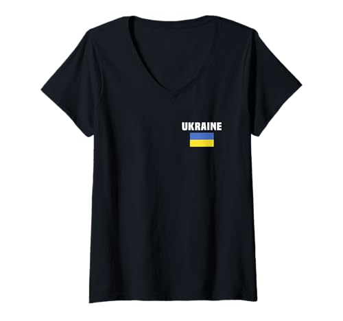 Damen Das Design der ukrainischen Taschenflagge unterstützt den ukrainischen Stolz T-Shirt mit V-Ausschnitt von Ukraine Flag Designs Proud Ukrainian Roots