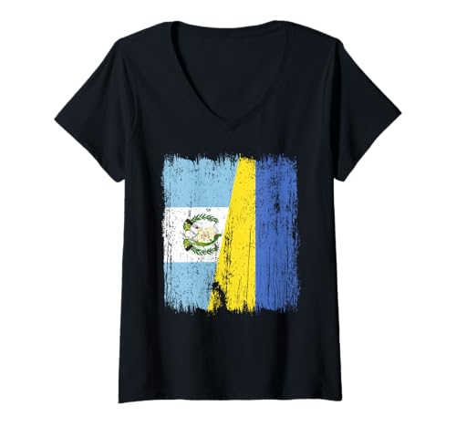 Damen Guatemala Ukraine Halbflagge Guatemaltekisch Ukrainisches Erbe T-Shirt mit V-Ausschnitt von Ukraine Flag Designs Proud Ukrainian Roots