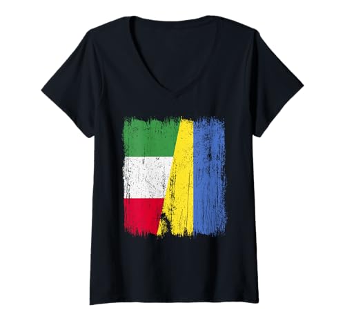 Damen Italien Ukraine halbe Flagge Italienisches ukrainisches Erbe T-Shirt mit V-Ausschnitt von Ukraine Flag Designs Proud Ukrainian Roots