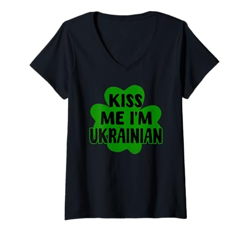 Damen Lustiges Ukraine St. Patrick's Day Kostüm Ukrainisch St. Paddys T-Shirt mit V-Ausschnitt von Ukraine Flag Designs Proud Ukrainian Roots