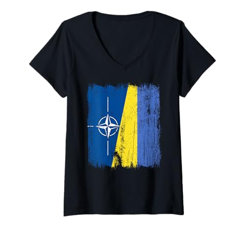 Damen NATO Ukraine Halbflagge OTAN Ukrainisches Erbe T-Shirt mit V-Ausschnitt von Ukraine Flag Designs Proud Ukrainian Roots
