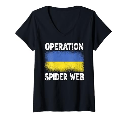 Damen Operation Spinnennetz Ukraine Helden Ukrainische Flagge T-Shirt mit V-Ausschnitt von Ukraine Flag Designs Proud Ukrainian Roots