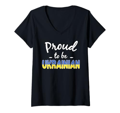 Damen Stolz auf ukrainischer Stolz Ukraine Erbe T-Shirt mit V-Ausschnitt von Ukraine Flag Designs Proud Ukrainian Roots