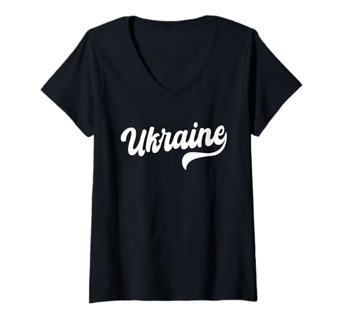 Damen Ukraine Typoset Design Support Ukrainian Pride T-Shirt mit V-Ausschnitt von Ukraine Flag Designs Proud Ukrainian Roots