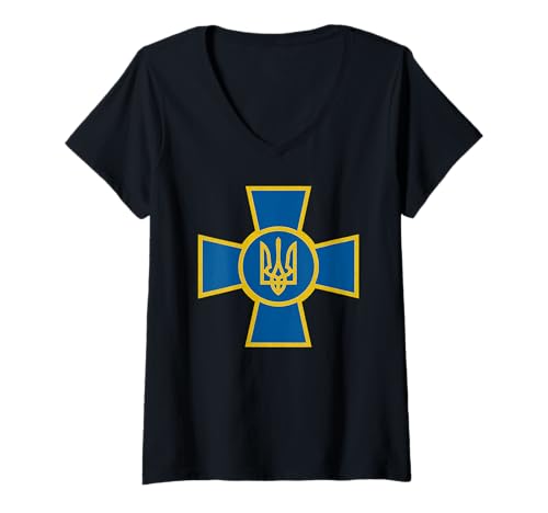 Damen Ukrainisches AF Tryzub Ukraine Streitkräfte Emblem T-Shirt mit V-Ausschnitt von Ukraine Flag Designs Proud Ukrainian Roots