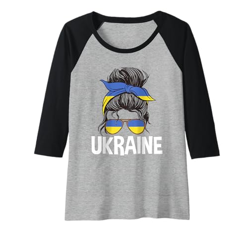 Damen Ukrainisches Mädchen Unordentlicher Haarknoten Ukrainische Frau Pride Raglan von Ukraine Flag Designs Proud Ukrainian Roots