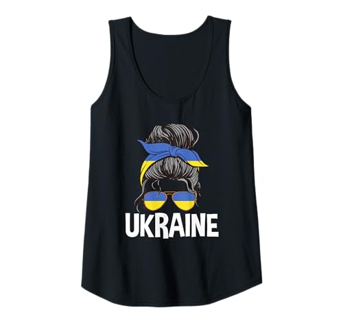 Damen Ukrainisches Mädchen Unordentlicher Haarknoten Ukrainische Frau Pride Tank Top von Ukraine Flag Designs Proud Ukrainian Roots