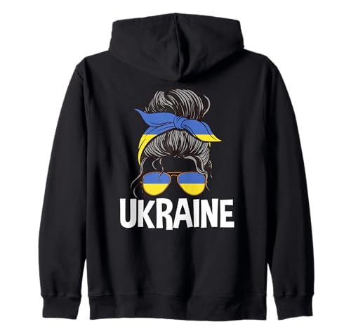 Ukrainisches Mädchen Unordentlicher Haarknoten Ukrainische Frau Pride Kapuzenjacke von Ukraine Flag Designs Proud Ukrainian Roots