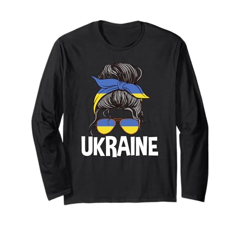 Ukrainisches Mädchen Unordentlicher Haarknoten Ukrainische Frau Pride Langarmshirt von Ukraine Flag Designs Proud Ukrainian Roots
