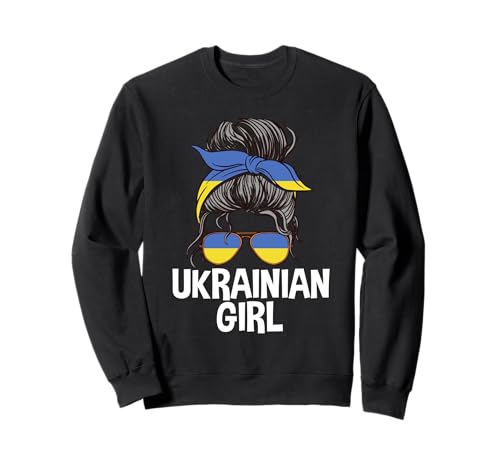 Ukrainisches Mädchen unordentlicher Haarknoten, Ukraine-Flagge, Stirnband-Design Sweatshirt von Ukraine Flag Designs Proud Ukrainian Roots