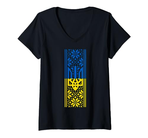 Damen Ukrainisches Wappen Vyshyvanka Kostüm Präsident Zelensky T-Shirt mit V-Ausschnitt Damen Ukrainisches Wappen Vyshyvanka Kostüm Präsident Zelensky T-Shirt mit V-Ausschnitt von Ukrainian Trident Zelensky Tee