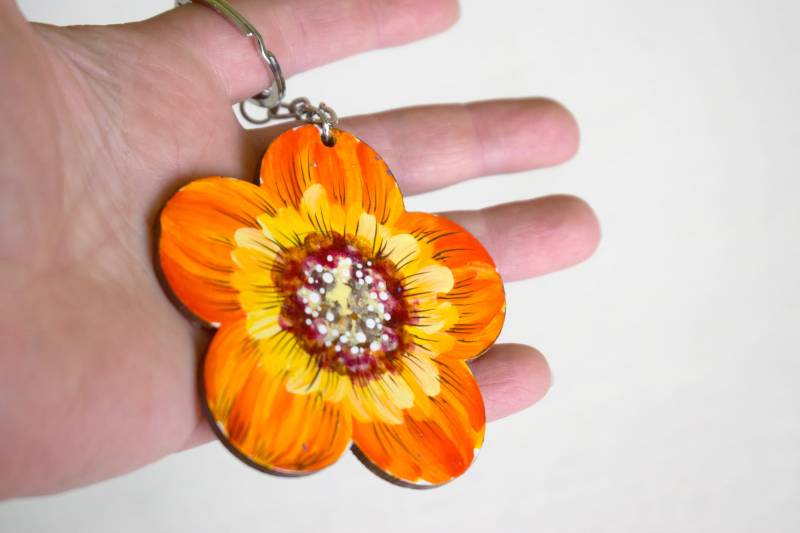 Hand Bemalt Schlüsselanhänger, Blume Sonnenblume, Holz Sonnenblume Bemalten Bemalte Blume, Geschenk Für Sie von UkrainianTextileGift