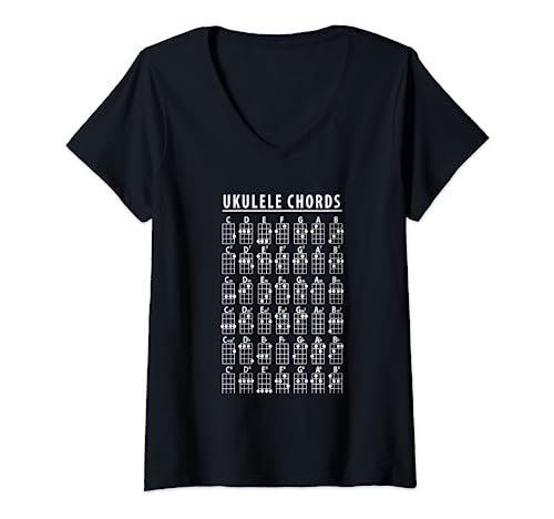 Damen Ukulele Chords Chart GCEA Tuning Ukulele Noten T-Shirt mit V-Ausschnitt Damen Ukulele Chords Chart GCEA Tuning Ukulele Noten T-Shirt mit V-Ausschnitt von Ukulele Chords Chart GCEA Tuning Uke Notes