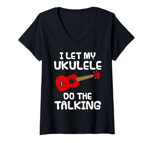 Damen Ich lasse meine Ukulele sprechen, Musiker introvertiert T-Shirt mit V-Ausschnitt Damen Ich lasse meine Ukulele sprechen, Musiker introvertiert T-Shirt mit V-Ausschnitt von Ukulele Uke Player Musician Introvert By DoodleRob